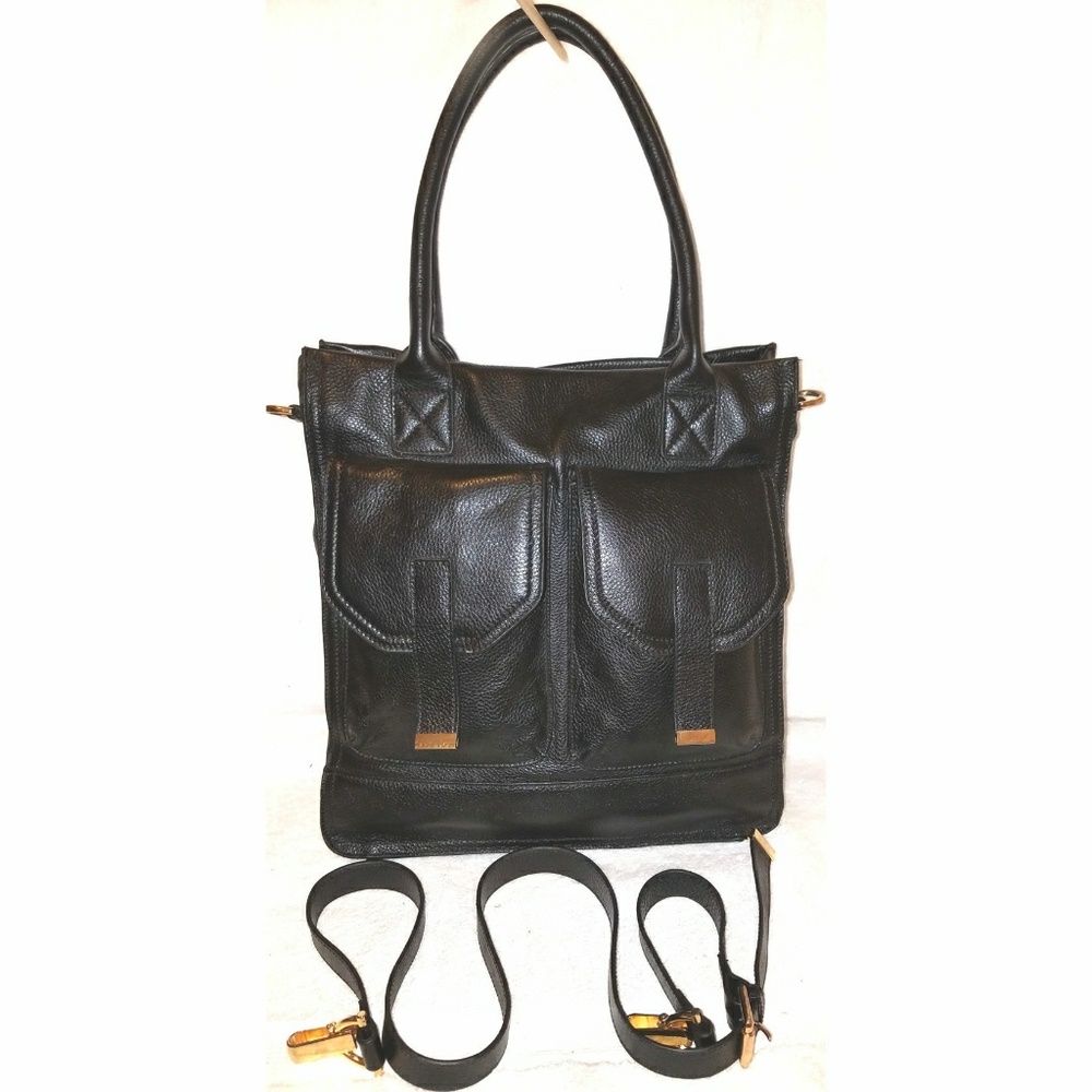 Kristen Bell extra large black leather convertible multi strap